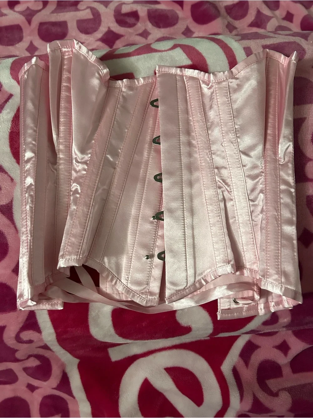 Source Unknown Pink Satin Lace-Up Waist Cincher